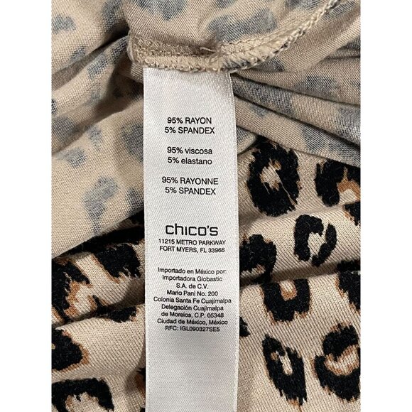 Chico's Women's Cheetah Print Long Sleeve V-Neck Tee SIZE-3 - Picture 5 of 6